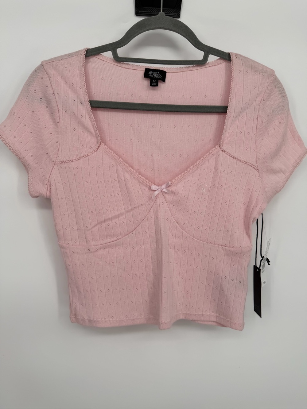 Beverly & Beck Pink Short Sleeve Sweetheart Ribbed Top